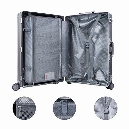 TRAVELKING Multi-size All Aluminum Hard Shell Luggage Case Carry On Spinner Suitcase (20"-28") (Silver, 24")