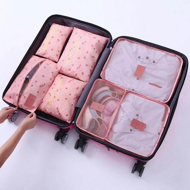 1 Set 7PCS High Quality Oxford Cloth Travel Mesh Bag In Suitcase Luggage Organizer Packing Cube