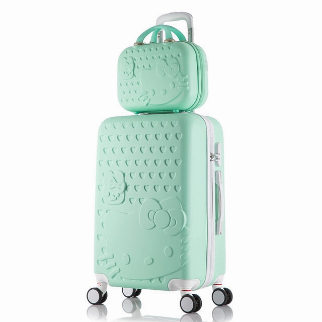 2Pcs/Set Lovely 14" Cosmetic Bag Hello Kitty 20/22/24/28 Inch Girl Students Trolley Case Travel