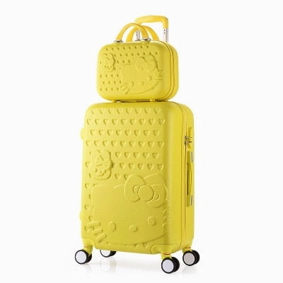 2Pcs/Set Lovely 14" Girl Cosmetic Bag Hello Kitty 20/22/24/28 Inch  Students Trolley Case Travel