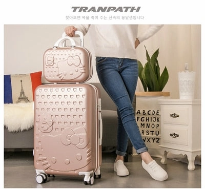 2Pcs/Set Lovely 14" Girl Cosmetic Bag Hello Kitty 20/22/24/28 Inch  Students Trolley Case Travel