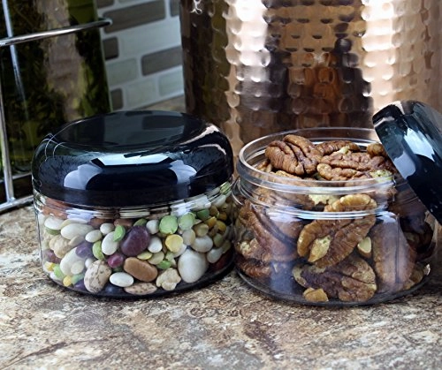 4-Ounce Clear Plastic Jars (12-Pack); Jars w/Black Domed Lids for Cosmetics, Kitchen Spices, Crafts & Office