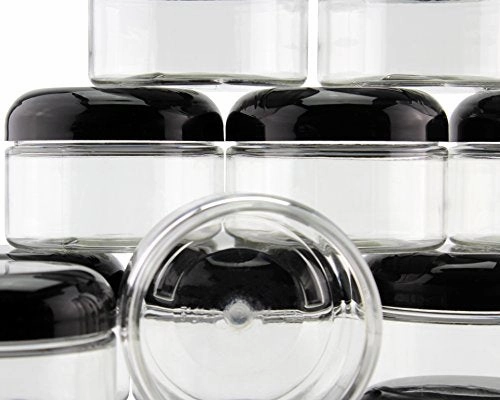 4-Ounce Clear Plastic Jars (12-Pack); Jars w/Black Domed Lids for Cosmetics, Kitchen Spices, Crafts & Office