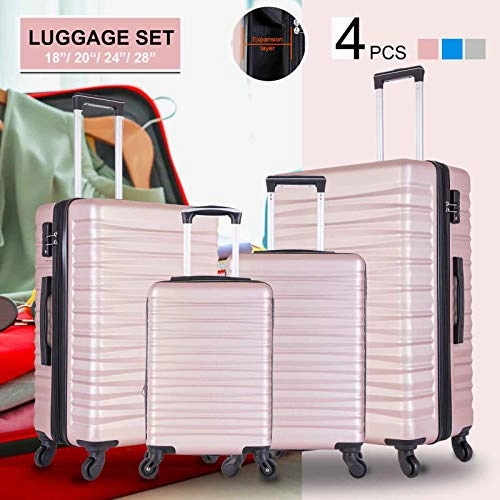 4 Piece Luggage Sets, Expandable Hardshell ABS Luggage Sets with TSA Lock Spinner Wheels Travel Suitcases Set (4 PCS, TSA Lock Expandable, Rose Gold)