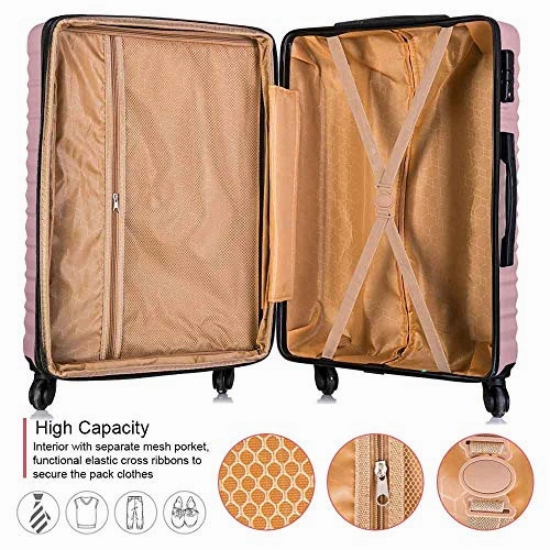 4 Piece Luggage Sets, Expandable Hardshell ABS Luggage Sets with TSA Lock Spinner Wheels Travel Suitcases Set (4 PCS, TSA Lock Expandable, Rose Gold)