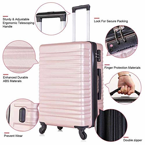 4 Piece Luggage Sets, Expandable Hardshell ABS Luggage Sets with TSA Lock Spinner Wheels Travel Suitcases Set (4 PCS, TSA Lock Expandable, Rose Gold)