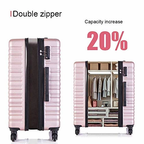 4 Piece Luggage Sets, Expandable Hardshell ABS Luggage Sets with TSA Lock Spinner Wheels Travel Suitcases Set (4 PCS, TSA Lock Expandable, Rose Gold)