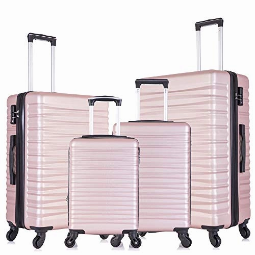 4 Piece Luggage Sets, Expandable Hardshell ABS Luggage Sets with TSA Lock Spinner Wheels Travel Suitcases Set (4 PCS, TSA Lock Expandable, Rose Gold)
