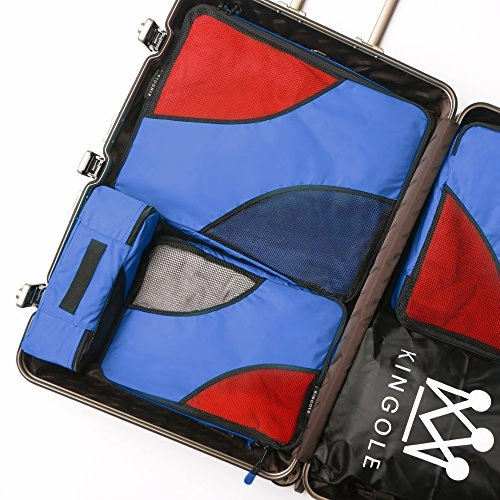 4 Set Packing Cubes, Travel Luggage Packing Organizer with Laundry Bag 7 Colors (Dark Blue)