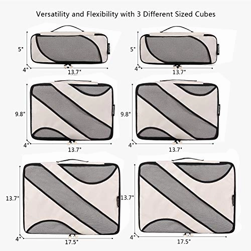 6 Set Packing Cubes,3 Various Sizes Travel Luggage Packing Organizers (Beige)
