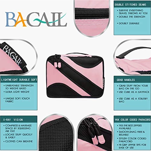 6 Set Packing Cubes,3 Various Sizes Travel Luggage Packing Organizers (Pink)