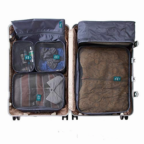 6 Set Packing cubes Travel luggage Organizer Waterproof Mesh Lightweight Suitcase storage bag Clothing Laundry Bag Shoe Bag (Grey)