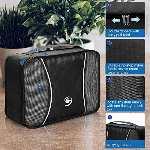 6 Set Packing Cubes, Travel Luggage Packing Organizers with Shoes Bag & Laundry Bag (Black)