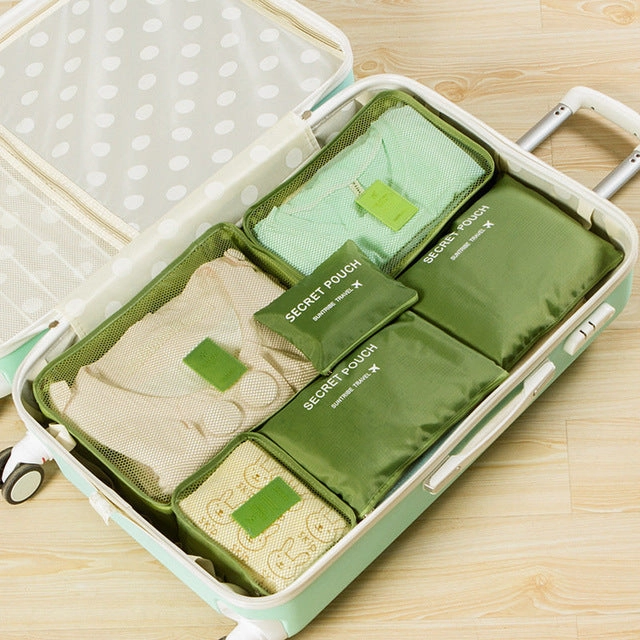 6pcs/set Fashion Double Zipper Waterproof Polyester Packing Cubes Men And Women Luggage Travel Bags