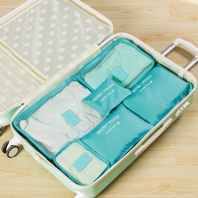6pcs/set Fashion Double Zipper Waterproof Polyester Packing Cubes Men And Women Luggage Travel Bags