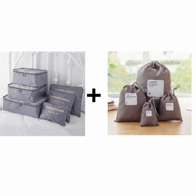 6pcs/set Plus Travel Handbags Travel Bags Pack Men and Women Luggage Travel Bags Packing Cubes