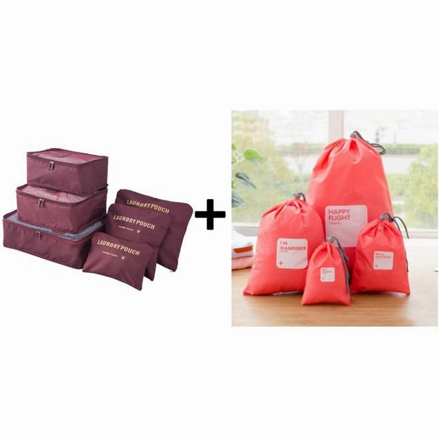 6pcs/set Plus Travel Handbags Travel Bags Pack Men and Women Luggage Travel Bags Packing Cubes