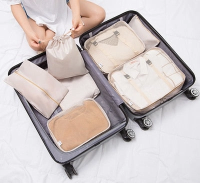 7 PCS/set Waterproof Oxford Travel Packing Cubes Large Capacity Multi Function Luggage Mesh Clothes