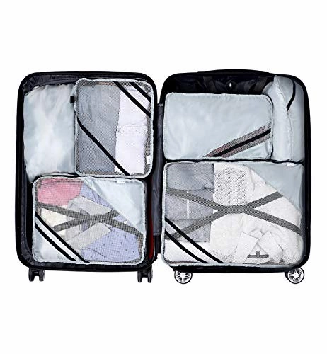 7 Set Packing Travel Organizer with Shoes Bag, Waterproof Mesh Travel Luggage Accessories Packing Cubes Set (Purple-Ba6)