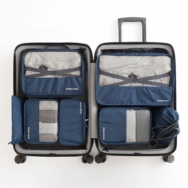 7pcs/set Men Travel Bags Sets Waterproof Packing Cube Portable Clothing Sorting Organizer Women