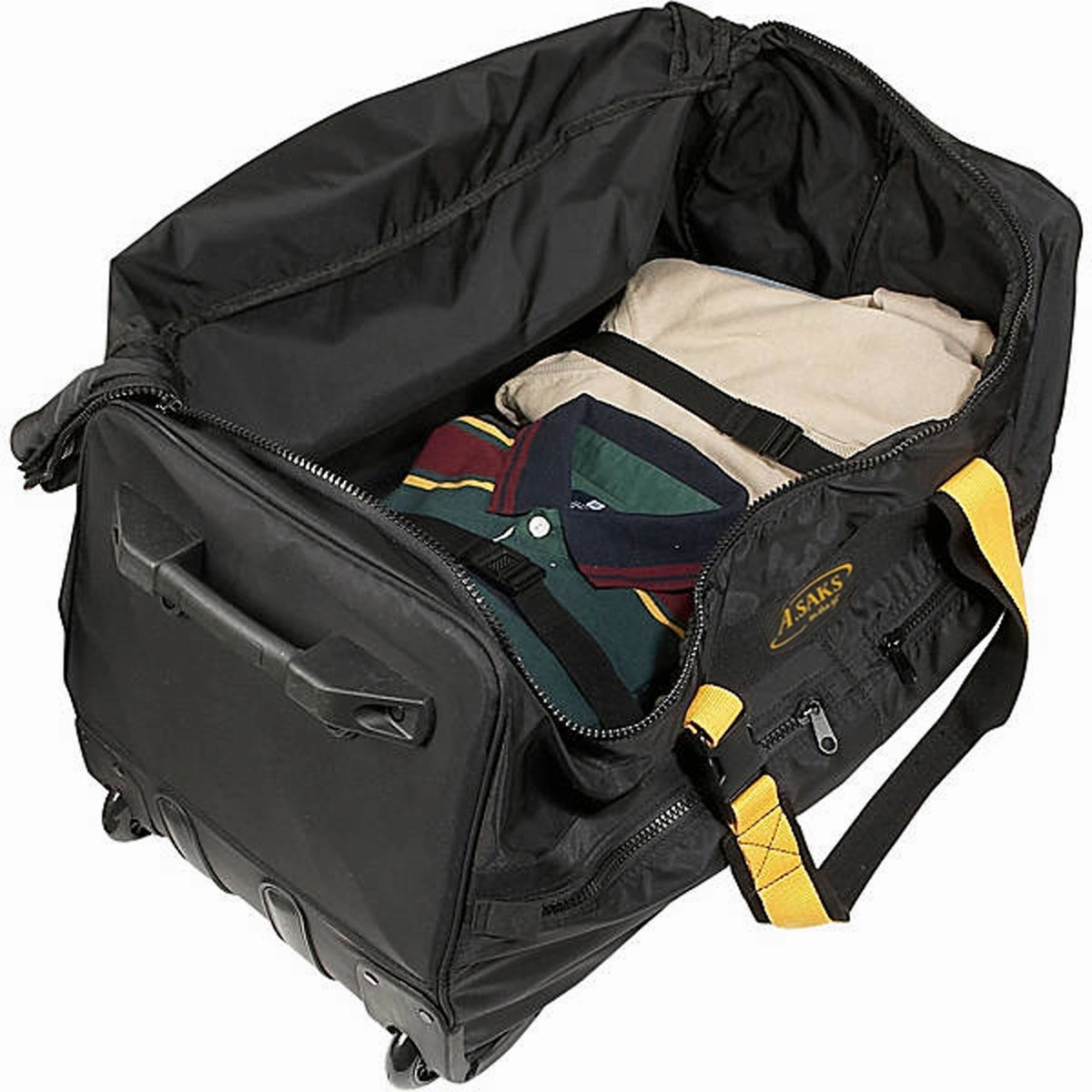 A.SAKS Rolling Trolley Duffel Bag 25-Inch Medium Check-In, Expandable with 2-Wheels and Telescoping Handle