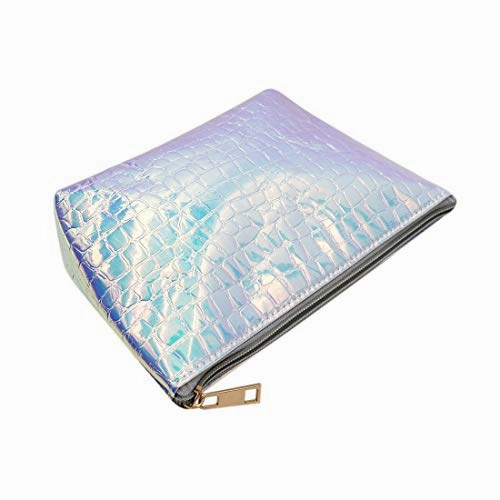 Aibearty Women Holographic Geometric Clutch Handbag Leather Makeup Purse Cosmetic Toiletry Bag