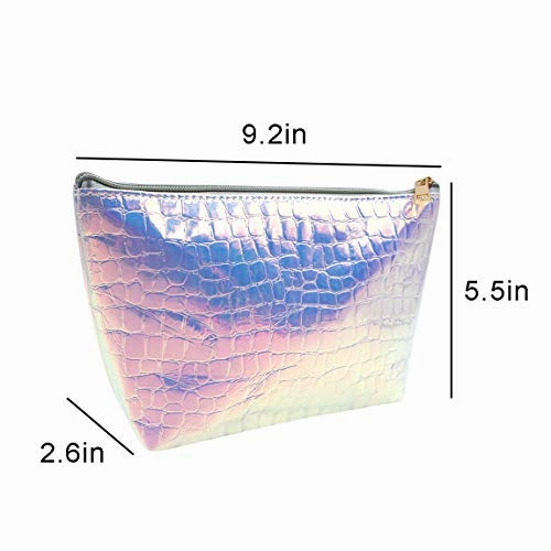 Aibearty Women Holographic Geometric Clutch Handbag Leather Makeup Purse Cosmetic Toiletry Bag