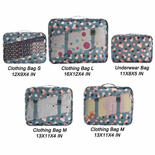 Allfourior Travel Packing Cubes -5 Set Compression Package Luggage Organizers