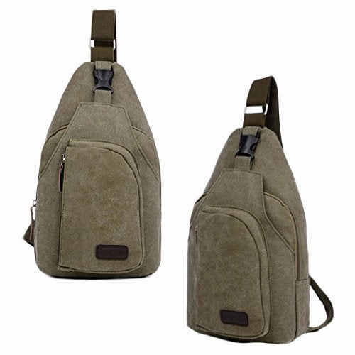 AMA(TM) Men Outdoor Chest Pack Canvas Waist Bag Sling Satchel Small Backpack (Army Green)