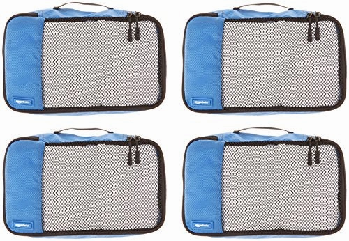 Amazon Basics Small Packing Travel Organizer Cubes Set, Blue - 4-Piece Set