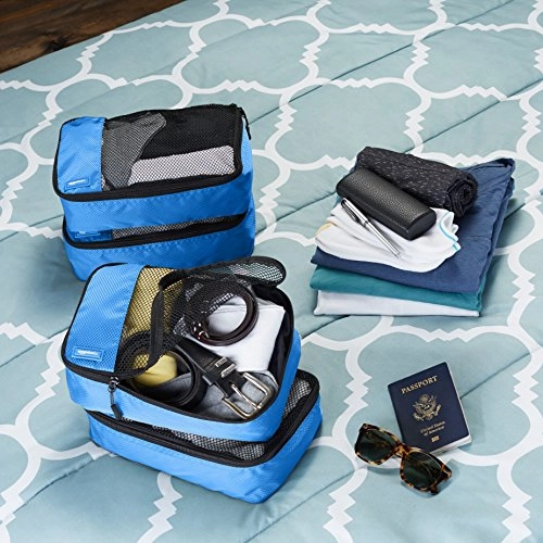 Amazon Basics Small Packing Travel Organizer Cubes Set, Blue - 4-Piece Set
