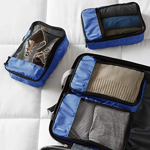 Amazon Basics Small Packing Travel Organizer Cubes Set, Blue - 4-Piece Set