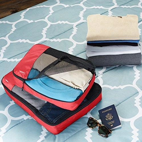 Amazonbasics 4-Piece Packing Cube Set - 2 Medium And 2 Large, Red