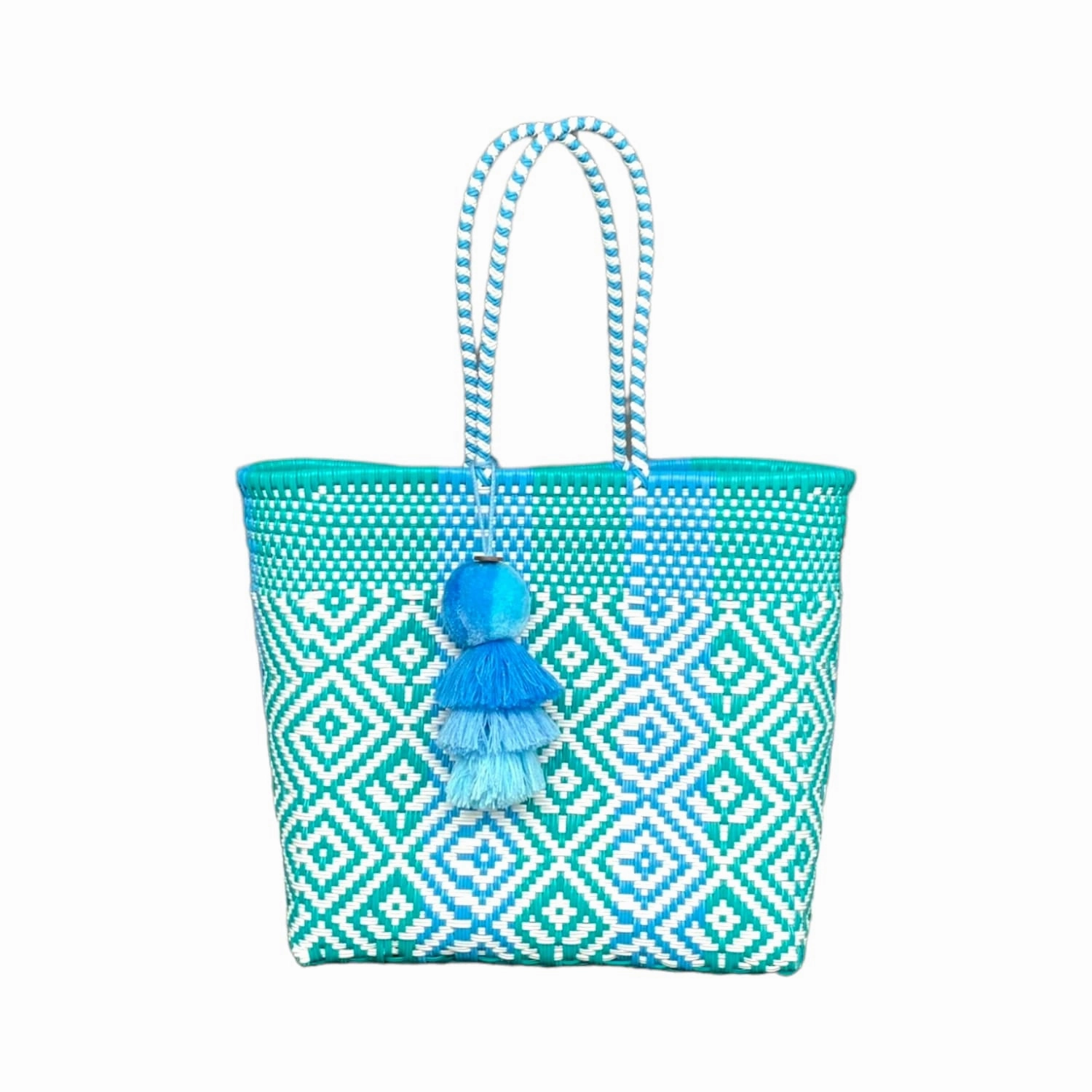 Aqua Blue Flower Citron Tote