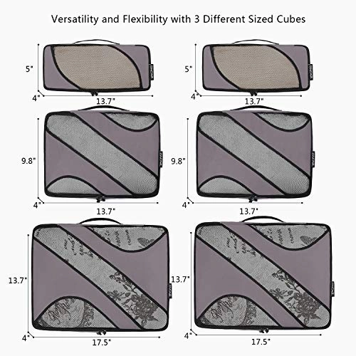 Bagail 6 Set Packing Cubes,3 Various Sizes Travel Luggage Packing Organizers(Dark Grey)