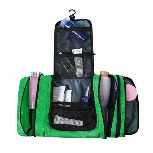 Bagail Men & Women Waterproof Flat Toiletry Kit, Portable and Spacious Travel Cosmetic Organizer Bag for Travel Accessories,Personal Items, Makeup and Shaving Green