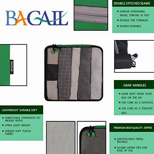 BAGAIL Packing Cubes System 7-Pcs Travel Organizer Accessories for Carry On Luggage with Shoe Bag & Toiletry Bags Lime Green