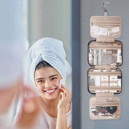 BAGSMART Toiletry Bag Travel Bag with Hanging Hook, Water-resistant Makeup Cosmetic Bag Travel Organizer for Accessories, Shampoo, Full Sized Container, Toiletries, Large