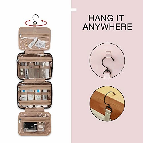 BAGSMART Toiletry Bag Travel Bag with Hanging Hook, Water-resistant Makeup Cosmetic Bag Travel Organizer for Accessories, Shampoo, Full Sized Container, Toiletries, Large