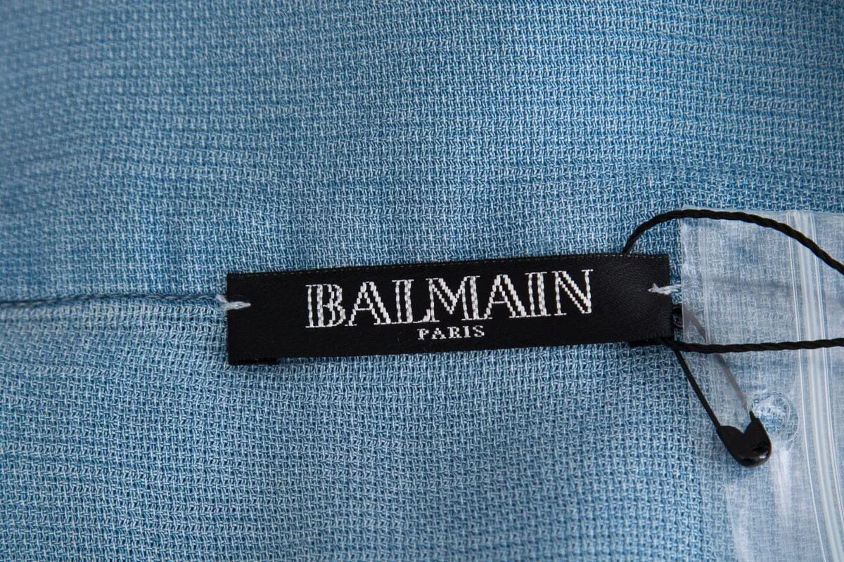 Balmain Denim Cold Shoulder Maxi Dress SZ 44