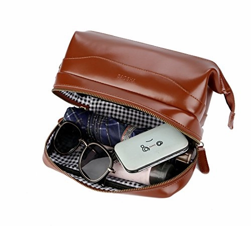 Baosha Xs-02 Genuine Leather Travel Toiletry Bag Shaving Kit Cosmetic Makeup Bag (Brown)