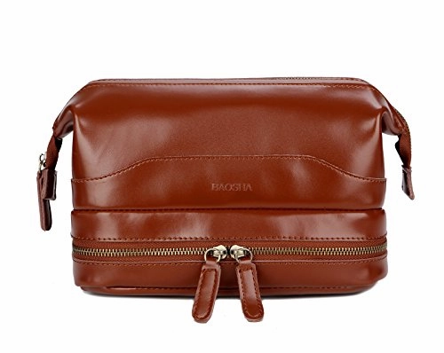 Baosha Xs-02 Genuine Leather Travel Toiletry Bag Shaving Kit Cosmetic Makeup Bag (Brown)