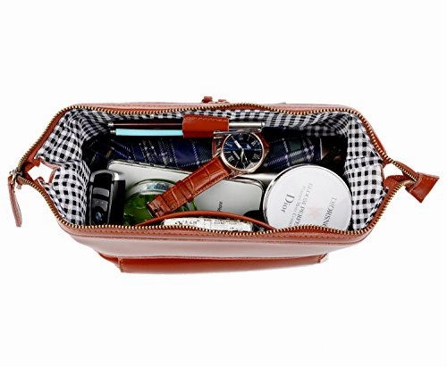Baosha Xs-02 Genuine Leather Travel Toiletry Bag Shaving Kit Cosmetic Makeup Bag (Brown)