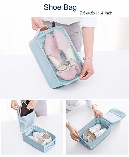 Belsmi 8 Set Packing Cubes Travel Bags - Waterproof Compression Travel Luggage Organizer With Shoes Bag (Beige)