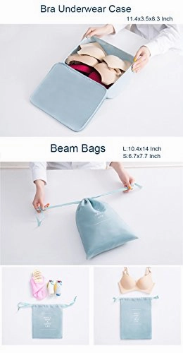 Belsmi 8 Set Packing Cubes Travel Bags - Waterproof Compression Travel Luggage Organizer With Shoes Bag (Beige)