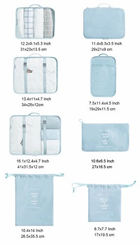 Belsmi 8 Set Packing Cubes Travel Bags - Waterproof Compression Travel Luggage Organizer With Shoes Bag (Beige)