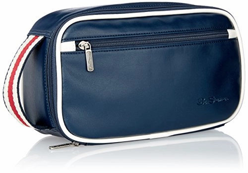 Ben Sherman Regent's Park Faux Leather Single Compartment Zip Around Travel Kit, Navy/White