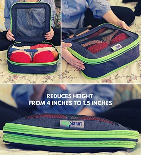 BigPlanet 5 Piece Set - Compression Packing Cubes For Travel, Laundry & Shoe Organizer Bags - Water