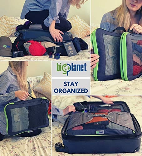 BigPlanet 5 Piece Set - Compression Packing Cubes For Travel, Laundry & Shoe Organizer Bags - Water