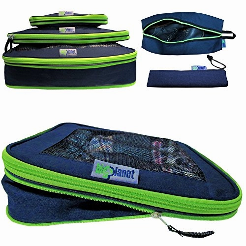 BigPlanet 5 Piece Set - Compression Packing Cubes For Travel, Laundry & Shoe Organizer Bags - Water